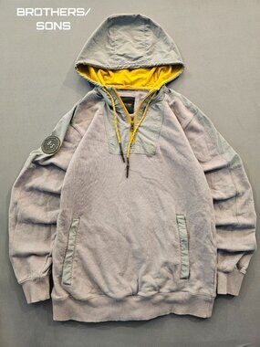 Brothers & Sons Men's French Terry Anorak 1/4 Zip Hooded Pullover - Gray/Yellow